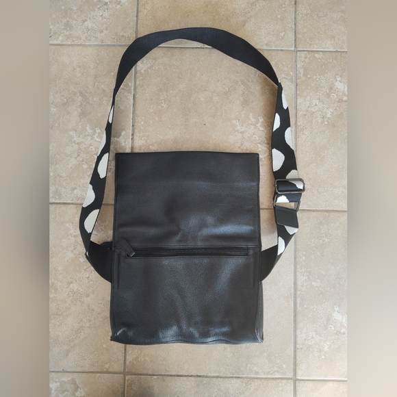 Black Leather CROSSBODY HAND BAG Polka Dot Adjustable Strap 4 Pockets Ear Japan - Picture 6 of 16